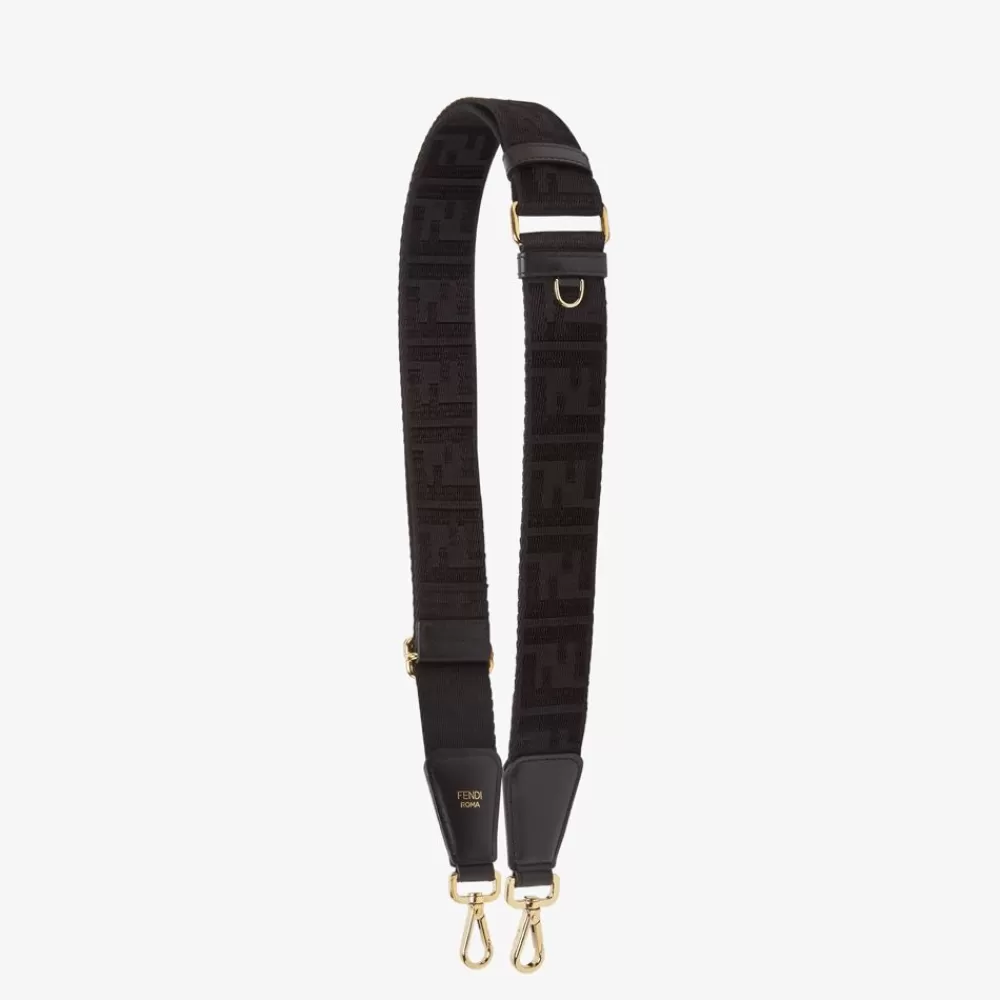 Tracolle E Accessori Per Borse>Fendi Tracolla In Nastro Jacquard Ff Nero