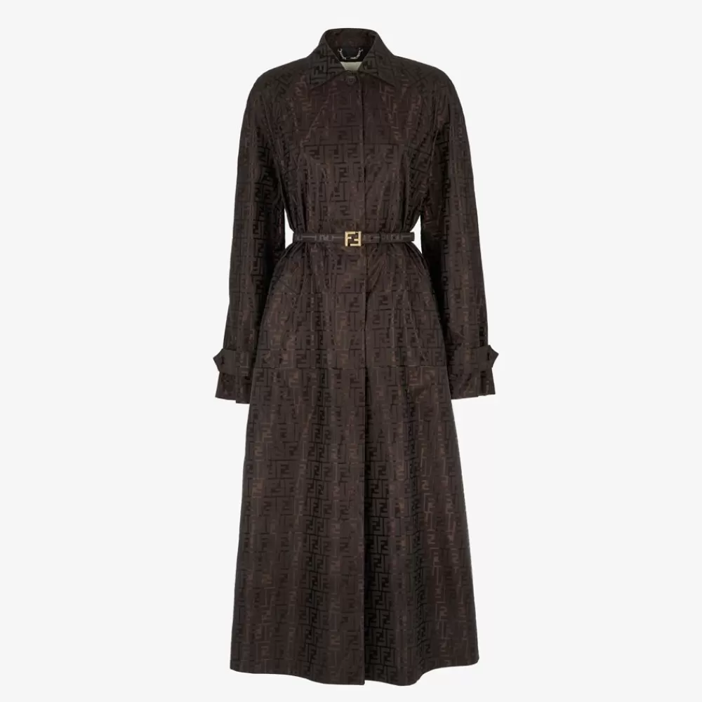 Cappotti E Capispalla>Fendi Trench In Tessuto Ff Jacquard Marrone