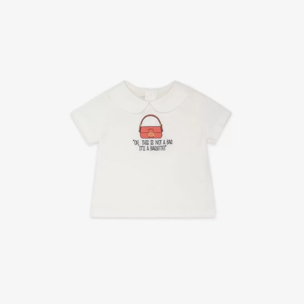 Bambina>Fendi T-Shirt Baby In Jersey Bianco E Ricamo