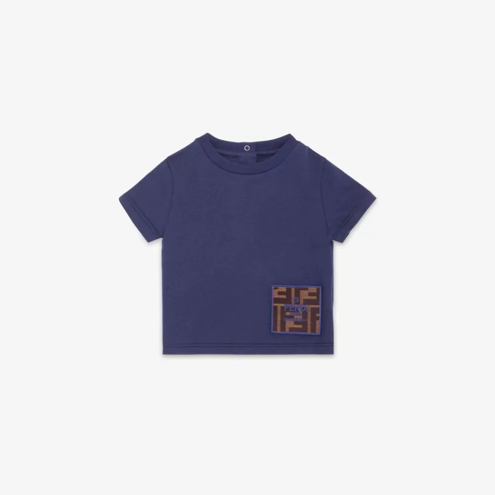 Bambina>Fendi T-Shirt Baby In Jersey Blu Con Patch