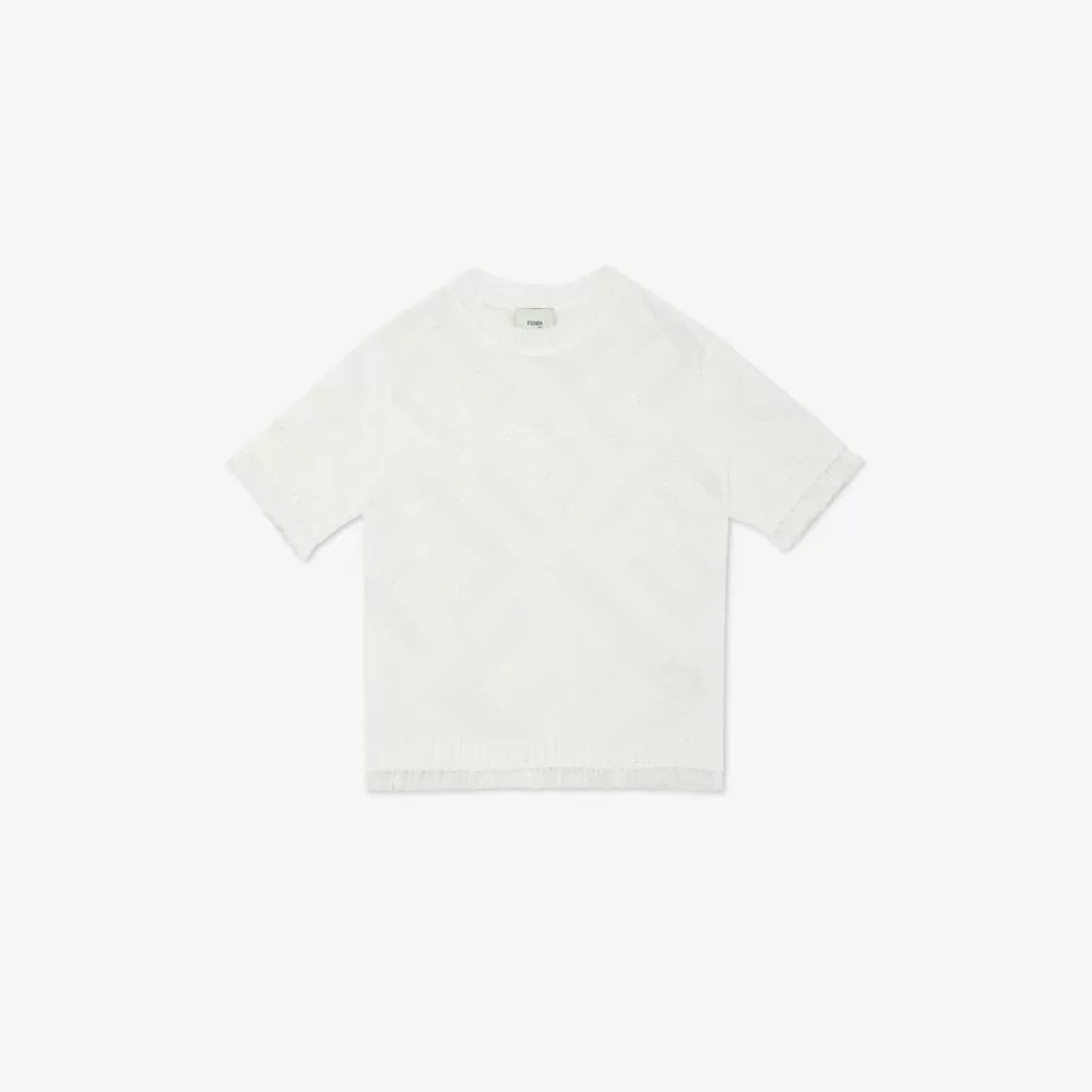 Abbigliamento>Fendi T-Shirt In Cotone Jacquard Bianco