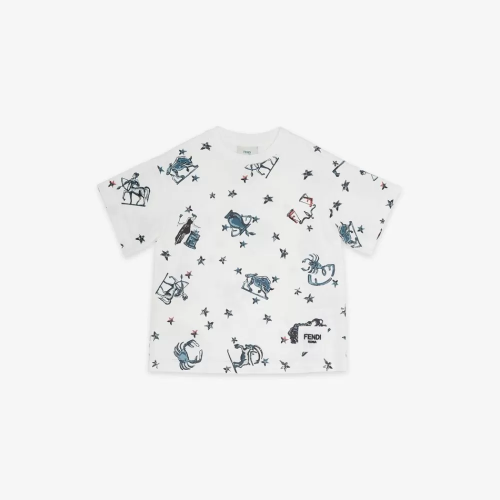 Abbigliamento>Fendi T-Shirt Junior Mini Me In Jersey Bianco E Stampa Multicolor
