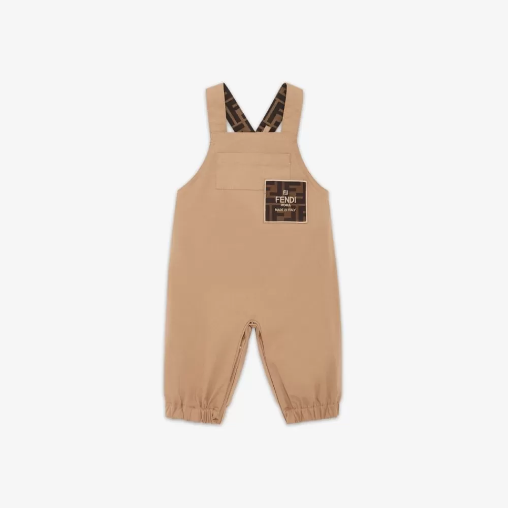 Bambina>Fendi Tutina Baby In Gabardina Beige Con Patch Tabacco